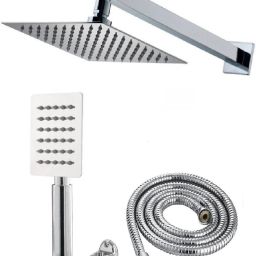 ANMEX 12x12 Ultra Slim Rain Shower Head with 24inch Arm PLUS (9" Long) UltraSlim Square Rain Handheld Shower with 1.5mtr SS Shower Tube and Wall Hook-image-63