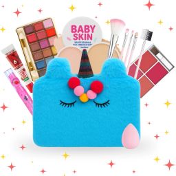 Real Makeup Kit for Teens & Girls with Unicorn Blue Fur Bag-image-21