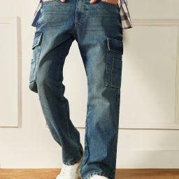 Men Relaxed Fit Mid Rise Dark Blue Jeans-image-34