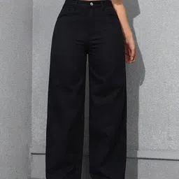 denim look Women Flared High Rise Black Jeans-picture-10