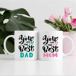 " you are the best mom dad unique couple matching mug set of 2 " unique gift for anniversary birthday father's day mother's day and any other special day love quote printed Ceramic love with Handle-Perfect Gift to Anyone On Any Occasion | Coffee & Tea Cup | Pack of 2 Ceramic Coffee Mug-image-58