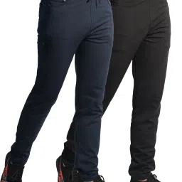 Pack of 2 Men Solid Black, Blue Track Pants-image-113