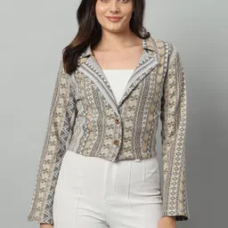 Chemistry Printed Crop Single Breasted Blazers-picture-39