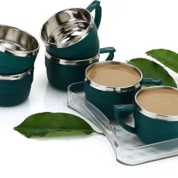 Pack of 6 Stainless Steel, Plastic Tea Cups Set Coffee Mug Insulated Stainless Steel Inner Stylist Double Wall Cup-22