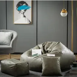 4XL Premium Imported Soft Vegan Leather Bean Bag with Rectangular Footrest & Cushion Bean Bag ChairWith Bean Filling-5