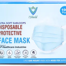 7shield CE and ISO Certified Surgical mask with Extra soft Fabric ear loop and Inbuilt Plastic coated Nose pin disposable water resistant Blue unisex mask. 200pc softloop Water Resistant, Non-Washable, Non-Reusable Surgical Mask image 3