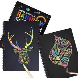 bm retail A4 Rainbow Art Scratch Paper Book Sheets with Stylus, COMBO Sketch Pad image 4