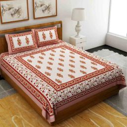 uniqchoice Brown Traditional 120 TC 100% Cotton Queen Bedsheet With 2 Pillow Covers-picture-10
