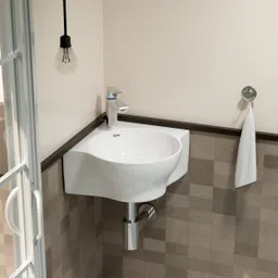 ruhe Miram Modern Ceramic Wall Hung Corner Wash Basin | Premium Bathroom Sink | Hand Basin Tub | Basin for Bathroom and Living Room Corner Basin-picture-9