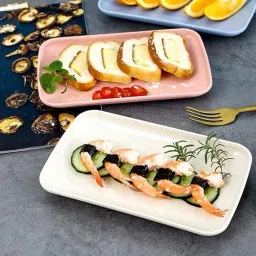 keshuenterprise rectangular dinner reusable serving trays (Big +Small, Pink Color, Set of 4) Sizzler Tray image 2