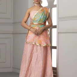 Geroo Jaipur Pink Embellished Semi-Stitched Lehenga & Unstitched Blouse with Belt-image-34