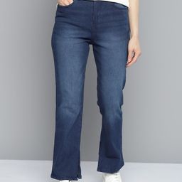 Mast & Harbour Women Navy Blue Straight Fit Light Fade Stretchable Jeans-image-14