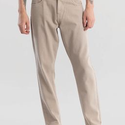 Snitch Men Beige Jean Relaxed Fit Mid-Rise Clean Look StretchableCropped Jeans-image-43
