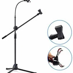 "Microphone stand with mobile holder Heavy Duty Adjustable Microphone Stand GH-208 Condenser Mic Stand for Singing Recording Studio Mike Stand Mobile Stand for Video Recording Dual Mike Stand Condenser Microphone Stand for Studio Recording Mic Stand for Singing Microphone Stand With Mobile Holder " Microphone stand GH-208-17