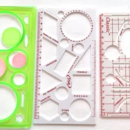 Hyperbola Parabola Template Drafting Engineering, Architecture Rulers"with" 90 Degree School Geometry Stencil of 14 Different Shapes Ruler Attached with"Gift of Free Design Ruler" (Set of 3) Ruler-27