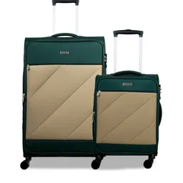 CARRIALL Set Of 2 Green Solid Soft-Sided Trolley Suitcases-2