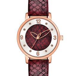 PERCLUTION ENTERPRISE Women Red Embellished Dial & Red Leather Straps Analogue Watch PE364-29