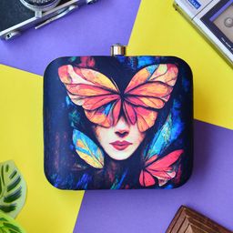 ARTKLIM Women Blue & Red Butterfly Faced Women Printed Box Clutch-image-30