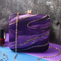 Sangria Purple Printed Box Clutch-16