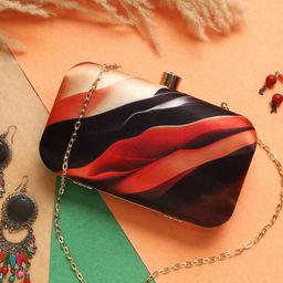 Sangria Red Printed Box Clutch-image-1