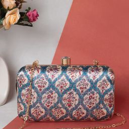 Sangria Blue Ethnic Motifs Printed Box Clutch-45