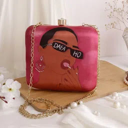 Swisni Women Pink & Brown Printed Box Clutch With Shoulder Strap-picture-44