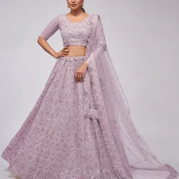 ODETTE Embroidered Sequinned Semi-Stitched Net Lehenga & Unstitched Blouse With Dupatta image 1