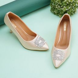 FABBHUE Embellished Pointed Toe Slim Heel Pumps-40