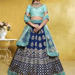 FABPIXEL Embroidered Sequinned Semi-Stitched Lehenga & Unstitched Blouse With Dupatta image 1