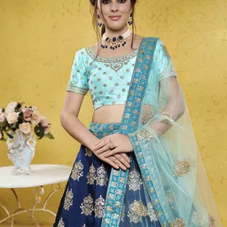 FABPIXEL Embroidered Sequinned Semi-Stitched Lehenga & Unstitched Blouse With Dupatta image 2