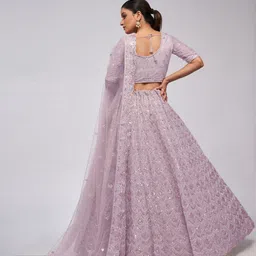 ODETTE Embroidered Sequinned Semi-Stitched Net Lehenga & Unstitched Blouse With Dupatta image 3