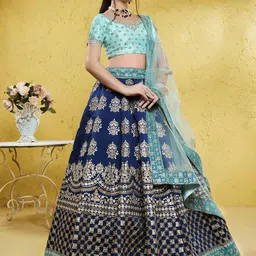 FABPIXEL Embroidered Sequinned Semi-Stitched Lehenga & Unstitched Blouse With Dupatta image 3