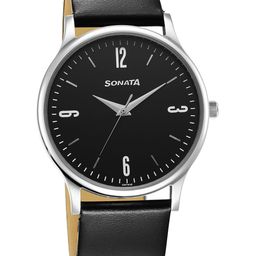 Sonata Men Brass Dial & Leather Straps Analogue Watch 77105SL13W-13