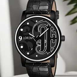 LOREM Men Black Printed Dial & Black Leather Straps Analogue Watch LR70-image-42