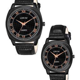 LOREM Unisex Set Of 2 Textured Dial & Leather Straps Analogue Watch LR87-LR334-42