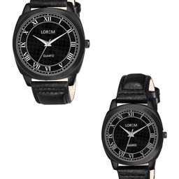 LOREM Brass Dial & Black Leather Straps Analogue Watch-12