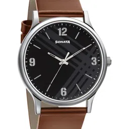 Sonata Men Printed Dial & Leather Straps Analogue Watch NR77105SL02W-55