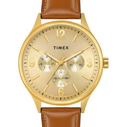 Timex Men Brass Dial & Leather Straps Analogue Multi Function Watch TWEG18439-44