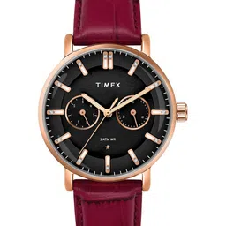Timex Women Brass Embellished Dial & Leather Straps Analogue Watch TWEL20300-image-39