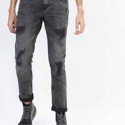 HIGHLANDER Men Grey Slim Fit Mildly Distressed Heavy Fade Stretchable Jeans-image-66