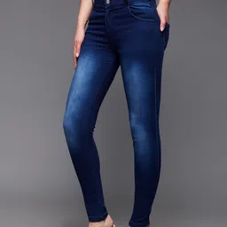 Miss Chase Women Blue High-Rise Clean Look Heavy Fade Skinny Fit Stretchable Jeans-image-85