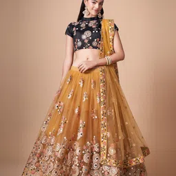 ODETTE Embroidered Beads and Stones Semi-Stitched Lehenga & Unstitched Blouse With Dupatta-picture-55