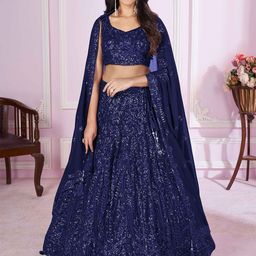 FABPIXEL Embroidered Sequinned Semi-Stitched Lehenga & Unstitched Blouse With Dupatta-image-54
