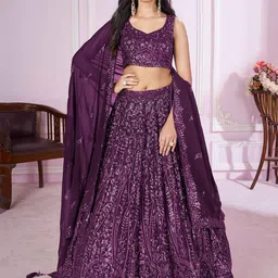 FABPIXEL Embroidered Sequinned Semi-Stitched Lehenga & Unstitched Blouse With Dupatta-picture-31