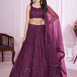 FABPIXEL Embroidered Sequinned Semi-Stitched Lehenga & Unstitched Blouse With Dupatta-image-11