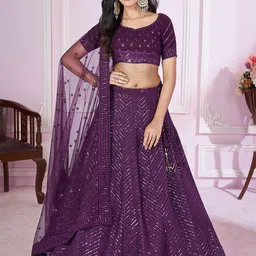 FABPIXEL Embroidered Sequinned Semi-Stitched Lehenga & Unstitched Blouse With Dupatta-image-10
