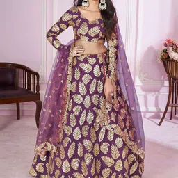 FABPIXEL Embroidered Sequinned Semi-Stitched Lehenga & Unstitched Blouse With Dupatta-image-35