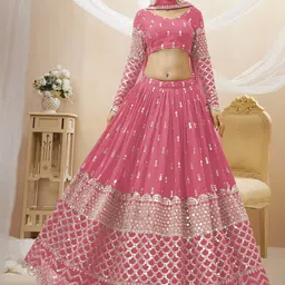 FABPIXEL Embroidered Sequinned Semi-Stitched Lehenga & Unstitched Blouse With Dupatta-5