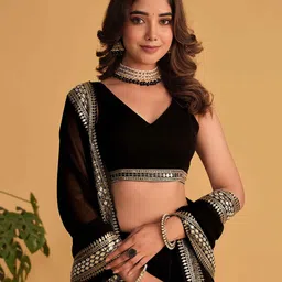 FABPIXEL Embroidered Sequinned Semi-Stitched Lehenga & Unstitched Blouse With Dupatta image 5