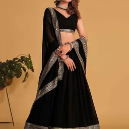 FABPIXEL Embroidered Sequinned Semi-Stitched Lehenga & Unstitched Blouse With Dupatta image 2